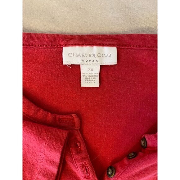 Women's Charter Club‎ Red 3/4 Sleeve Pullover Blouse Button V Neck Line Size 2X - Picture 11 of 15
